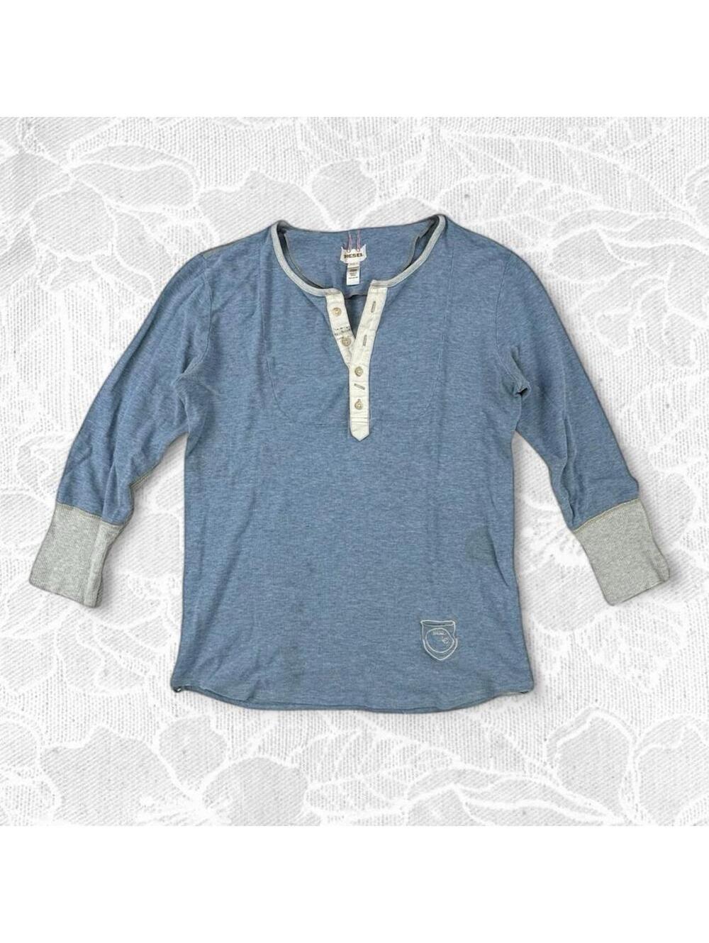Diesel Vintage Powder Blue 3/4 Sleeve Waffle Knit Henley - Large